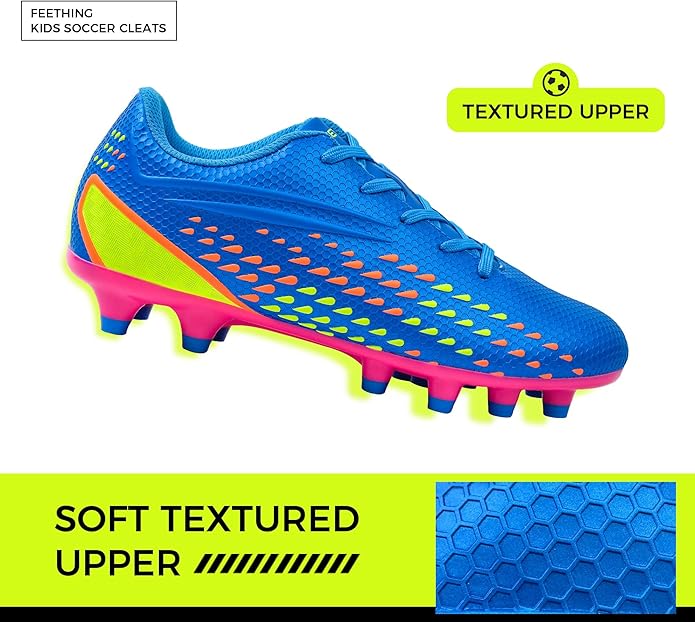 Kids Soccer Cleats for Boys and Girls - Lightweight Firm Ground Football Shoes with Plastic Studs for Natural Grass Play
