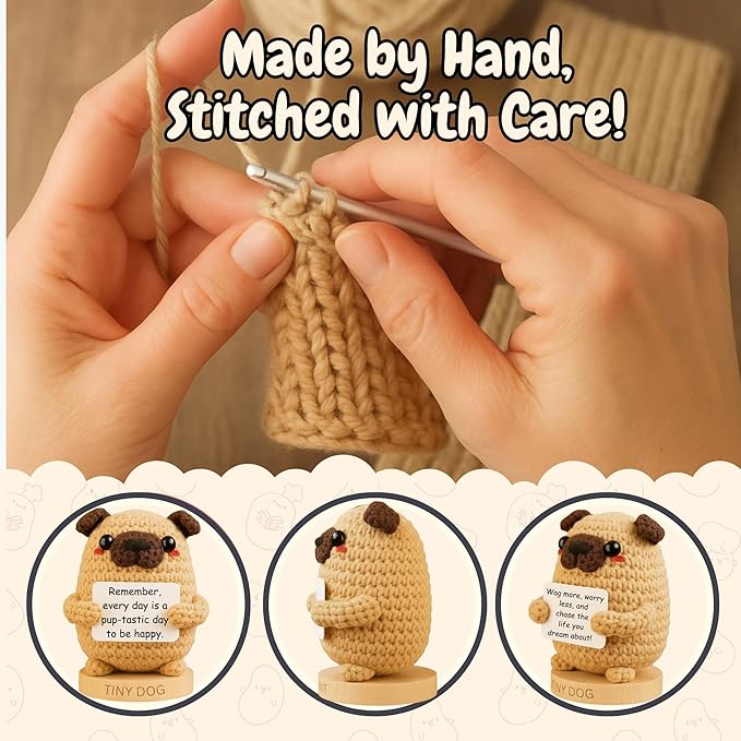 Dog lover Gifts for Women - Handmade Positive Crochet Animal with 30 Uplifting Signs from Your Best Friend - Funny Birthday Gifts for Dog Mom - Cute Funny Present Idea for Birthday, Christmas