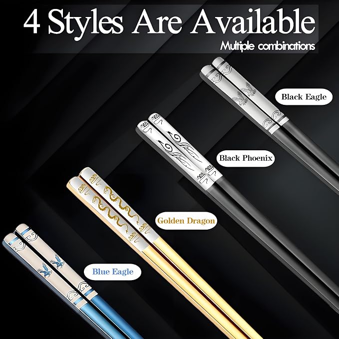 Stainless Steel Chopsticks with Case,Travel Chop Stick,1 Pair,Blue Eagle | Portable,Reusable,Metal,Titanium Plated,Come in a Set,Durable Case,Beginner friendly,for School,Home,Office,Bento Box