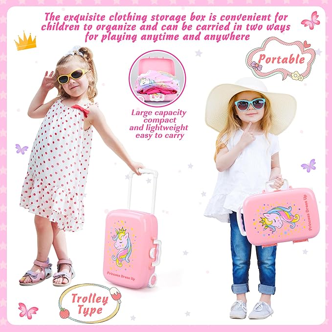 16 Pcs Princess Dress Up Clothes for Little Girl Role Play Costume Gift Set, Princess Mermaid Pretent Play Outfit Toys for Toddler Girls, Cosplay Birthday Party Gifts for Girls Age 3 4 5 6 7+ Year Old