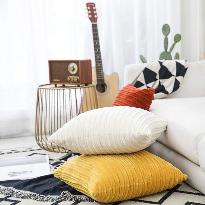 UGASA Velvet Soft Solid Decorative Square Throw Pillow Covers Cushion Case for Sofa Bedroom, 1 Pc, 18x18Inch (45x45cm), Cream
