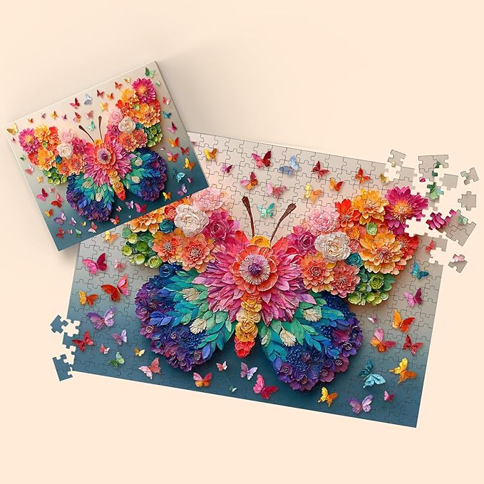 Puzzles for Adults 500 Pieces, Butterfly Jigsaw Puzzles 500 Pieces - Blossom Wings, Flower Art Impossible Puzzle, Finished Size 20.47 * 14.96”, with 1:1 Poster, Letter on The Back