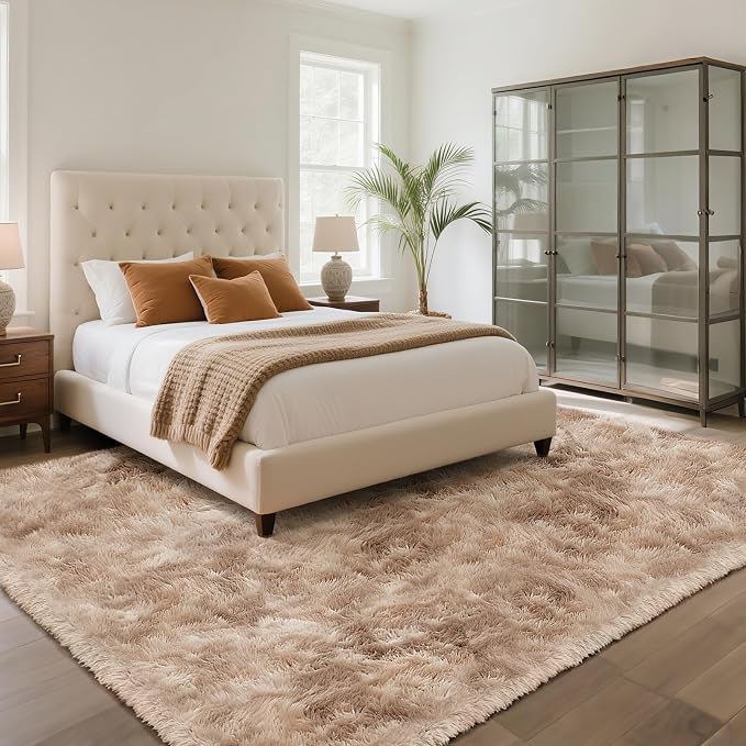 yongyangjuxin Fluffy Rug Shag Area Rug, Mottling Beige 10x14 Area Rugs for Bedroom, Super Soft Shag Rugs for Living Room Bedroom Room Home Decor, Upgrade Anti-Skid Rectangular Fuzzy Rug
