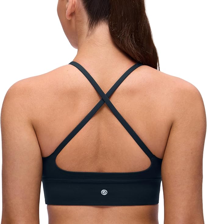 CRZ YOGA Butterluxe Thin Straps Cross Back Longline Sports Bras for Women - Padded V Neck Yoga Crop Top