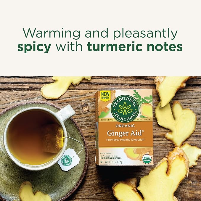 Traditional Medicinals Organic Ginger Aid Digestive Tea, 16 Tea Bags (Pack of 3)