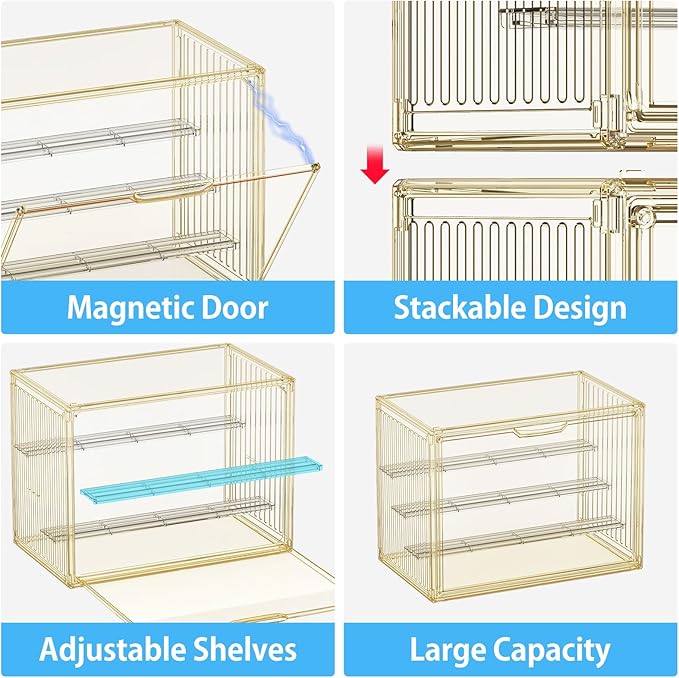 Clear Yellow Acrylic Figure Display Case for Collectibles 4 Layer Hobby Figurine Display Shelf Cases Stackable Display Boxes with Shelves for Pop Mart, Action Figures, Model, 1Pack