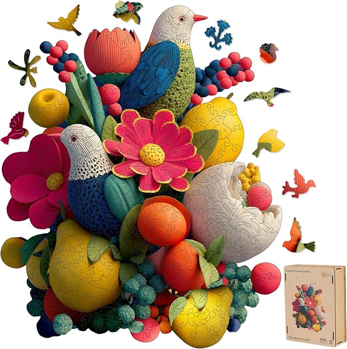 MEATRN Wooden Puzzles for Adults - Flowers & Birds Wooden Jigsaw Puzzles, 497 Pcs Laser-Cut Wood Puzzle Adults, Relaxing Mindful Puzzle Game, Unique Gift for Family and Friends, 14.6x17.7in