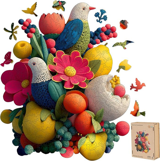 MEATRN Wooden Puzzles for Adults - Flowers & Birds Wooden Jigsaw Puzzles, 497 Pcs Laser-Cut Wood Puzzle Adults, Relaxing Mindful Puzzle Game, Unique Gift for Family and Friends, 14.6x17.7in