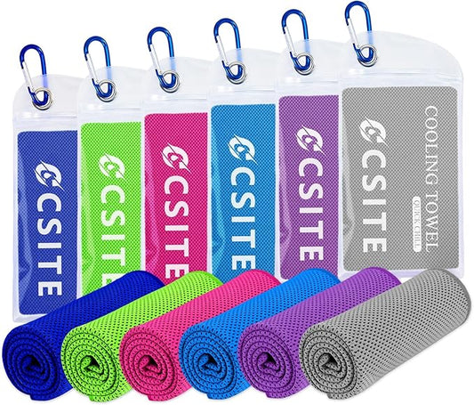 CSITE Cooling Towels for Neck and Face - 6 Pack 47x12 Inch Ice Cold Microfiber Towels, Soft & Breathable Cooling Towel for Hot Weather, Sports, Yoga, Workout, Running, Golf, Camping