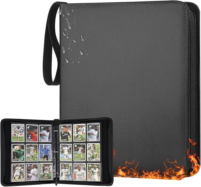 GERMUN Fireproof 9 Pocket Card Binder, Premium Zip Trading Card Binder, 720 Double Sided Pocket PU Collection Binder, Collector Album, Card Folder for MTG, TCG, Sports Cards (Black)