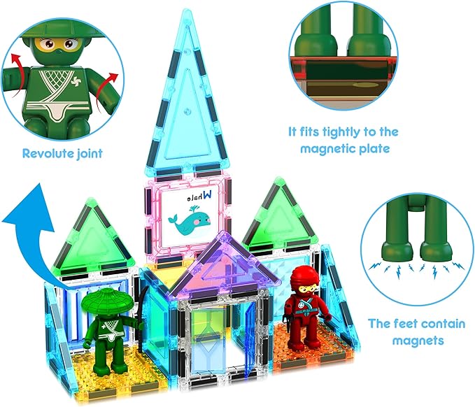 PicassoTiles 100pc Magnet Tile Construction Building Block Set with Carry Case Car Base Magnetic 8pc Characters Whiteboard Markers Idea Book Magnetized Toy Kit Playset Kids STEM Learning Age 3+ PB01