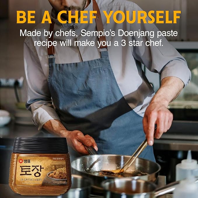 Sempio Doenjang Soybean Paste with Tojang & Red Chili, 15.9 oz / 450 g | Traditional Korean Soybean Paste with Pepper, Premium Deeply Savory Fermented Soup Base for Jjigae, Alternative to Miso