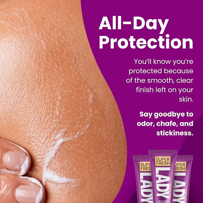 Super Fresh Lady Whole Body Deodorant for Women Twin Pack Aluminum Free Lotion for Privates Body and Skinfolds Stops Odor Coconut Vanilla Scent Feminine Hygiene Two 4 oz Tubes for Daily Use