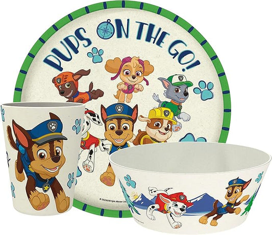 Zak Designs PAW Patrol Kids Dinnerware Set 3 Pieces, Durable and Sustainable Melamine Bamboo Plate, Bowl, and Tumbler are Perfect For Dinner Time With Family (Chase, Marshall, Skye & Friends)