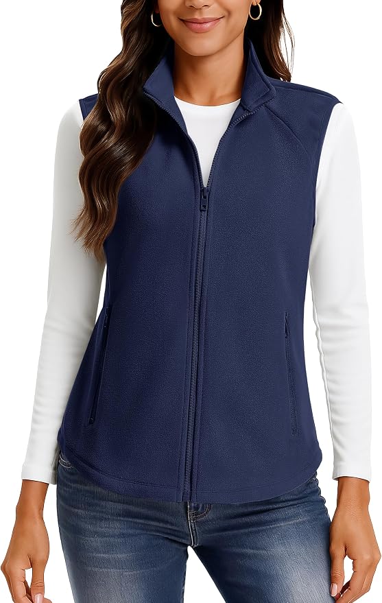 TACVASEN Women Polar Fleece Zip Up Vest with Pockets Lightweight Outerwear | Warm Thermal Sleeveless Jacket Suitable for Hiking Camping Travelling in Cool Autumn and Winter Weather