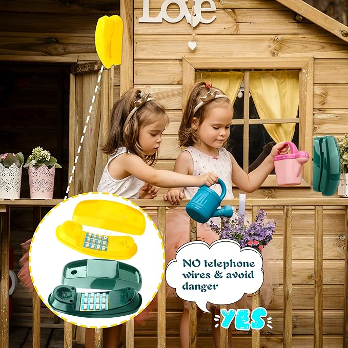 2 Pack Swingset Phone Toys Playground Swing Set Telephone Plastic Pretend Play Telephone with Numeric Key for Kids Outdoor Playground Treehouse Accessories (Yellow, Green)