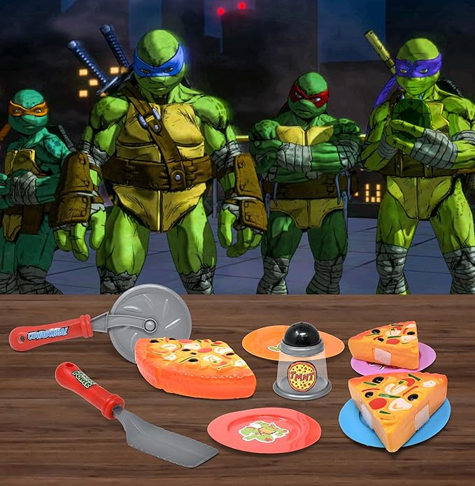 Pizza Party Play Food Toy Set for Kids Slice & Serve Plastic Pizza Pretend Box Pie Cutter Fake Condiments Play Foods & Bookmark for Children Toddlers
