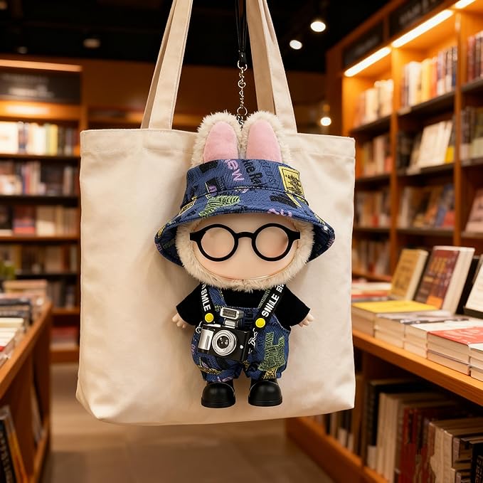 17cm Doll Clothes – 6-Piece Set, Hat + Overalls + Shirt + Camera + Glasses + Shoes, Cute and Premium Dolls Outfit Accessories (Graffiti Blue)