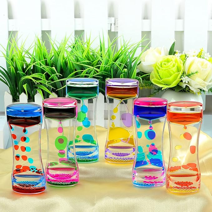 FKYTION Liquid Motion Bubbler Timer Pack of 5 Colorful Hourglass Liquid Bubbler Sensory Anxiety Toys Autism ADHD Fidget Toys Children Activity Calm Relaxing Desk Toys for Kid's Teenager Adults