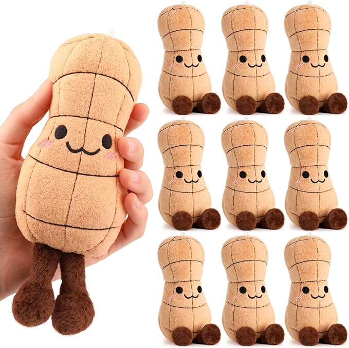 12 Pcs Peanut Plush Stuffed Toy 7 inch Soft Stuffed Toy Doll Cute Peanut Plush Smile Face Groundnut Plushes for Kids Gift