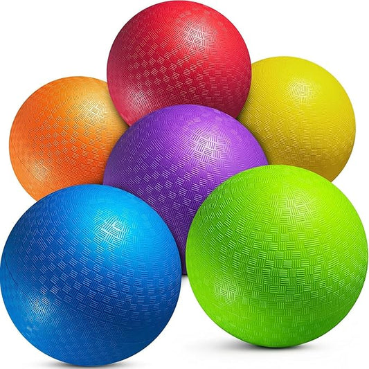 5” Playground Balls for Toddlers & Kids - (6 Pack) Inflatable Rubber Bouncy Dodgeball Balls w/Pump - Small & Colorful for Four Square, Gym, Backyard, Recess, Sports, Preschool & Kindergarten Games