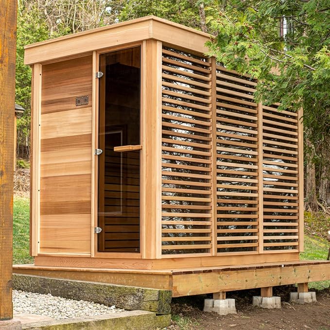 Smartmak Customized Outdoor Steam Sauna, 4-8 Person Canadian Hemlock/Red Cedar Wood Sauna Room, Traditional Saunas with 220V ETL-Certified Heater, Backrest Headrest, Rocks, Light Included, 195℉