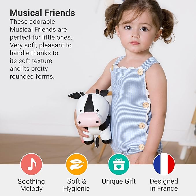 Little Big Friends Musical Baby Toy – Soft Plush Pull-String Cord Classical Toy for Baby & Toddlers | Soothing Stuffed Cuddly Animal Gift | Emma The Cow