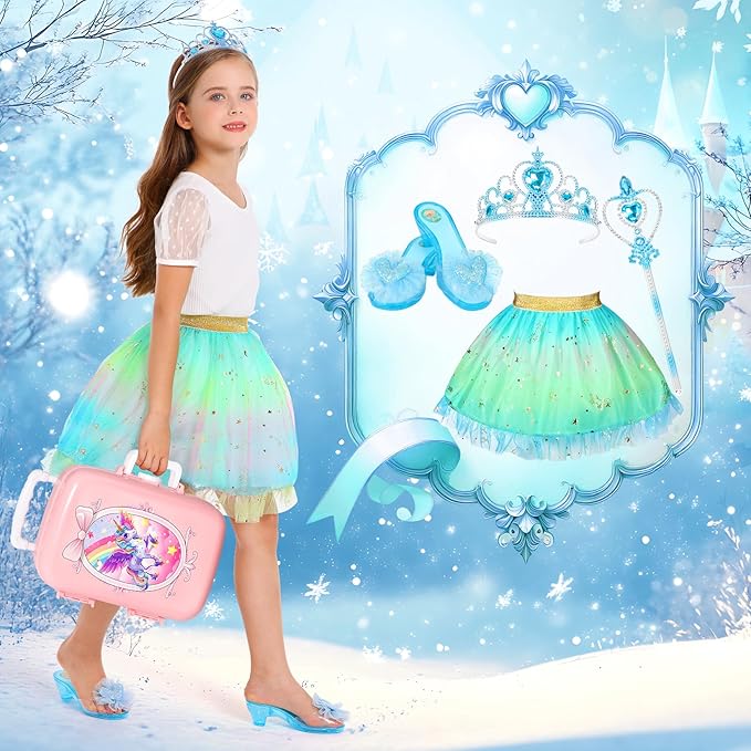 19 Pcs Princess Dress Up Shoes Gift Set, Girls Role Play Dress Up Toys & Costumes Set, Toddler Pretend Jewelry Boutique Kit Gift for Little Girls Aged 3 4 5 6 Years Old