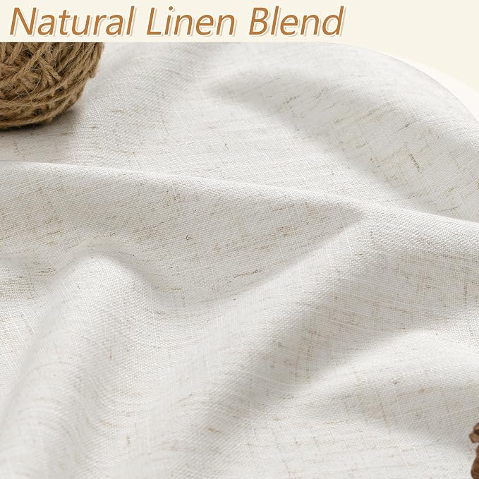 Beige White 100% Blackout Linen Curtains 106 Inch Length 2 Panels Set for Living Room Bedroom Back Tab Thermal Insulated Black Out Drapes Room Darkening Farmhouse Style for Bedroom Window Curtains