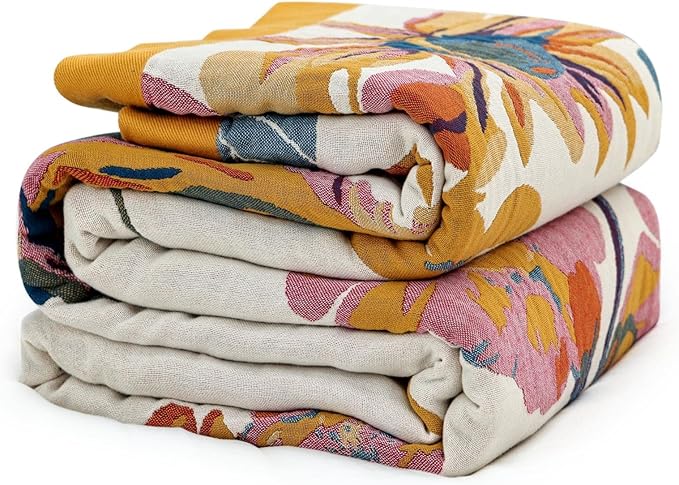 MSGKV Boho Throw Blanket 90"x90" Cotton Blanket for Bed, Queen Size Throw | Queen Size Cotton Throw, Bedroom Living Room Decor, Summer Blanket, Breathable Lightweight, Home Decorative, Machine Washable