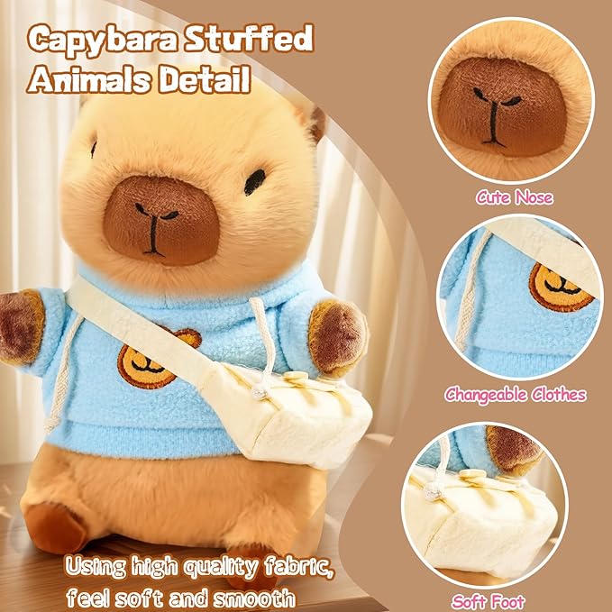 10.2" Brown Capybara Plush Toy with 9 Clothes and Accessories Super Soft Capybara Stuffed Animal for Kids Girls Boys (Yellow Capybara)