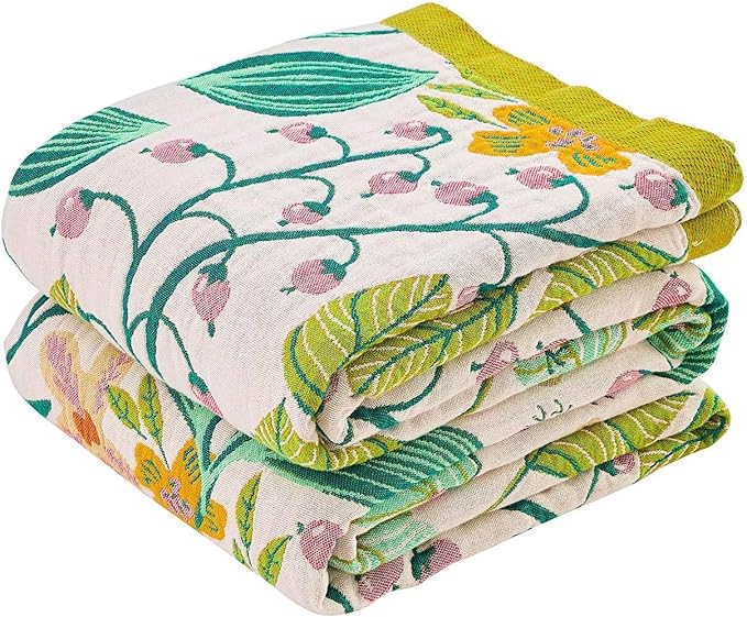 XIBLC Boho Throw Blanket 100% Cotton Vintage Blanket Muslin Woven Flower Decorative Throw Blankets All Season Bohemian Rustic Farmhouse Decor Quilt for Bed (Beige 90"x98")