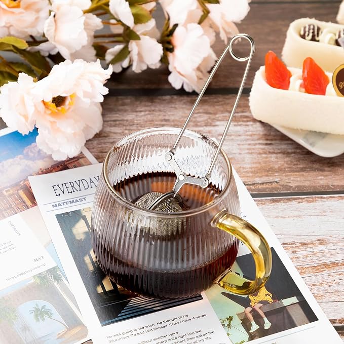 Yinder 30 Pcs Loose Leaf Tea Infuser Stainless Steel Mesh Snap Tea Ball Strainers with Handle Metal (Silver)