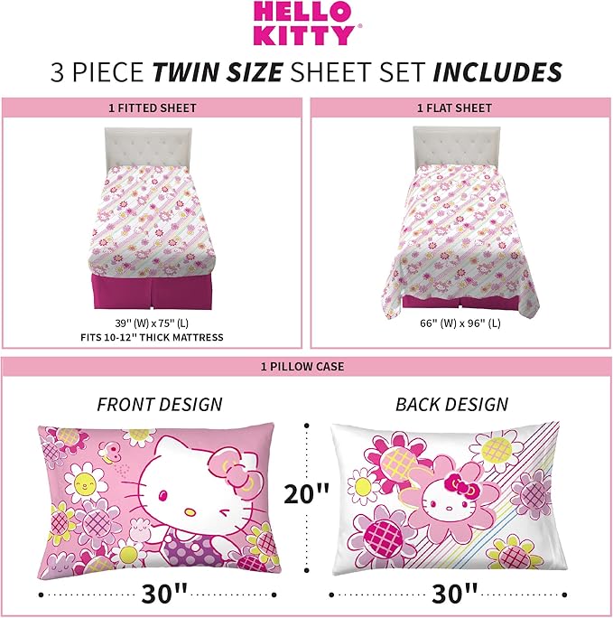 Franco Kids Bedding Super Soft Microfiber Sheet Set, Twin, Hello Kitty