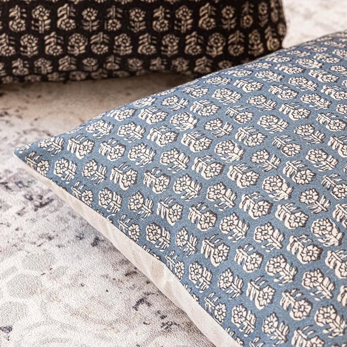 Foindtower Set of 2 Decorative Neutral Floral Print Throw Pillow Covers Vintage Accent Farmhouse Cushion Covers Boho Home Decor for Sofa Couch Chair Bedroom Living Room,24×24 Inch,Dusty Blue