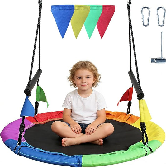 40 Inch Saucer Tree Swing for Kids Adults - 900Lb Weight Capacity, 900D Waterproof Oxford Fabric Platform Swing Seat with Safety bar and Adjustable Hanging Straps for Backyard or Outdoor Playground