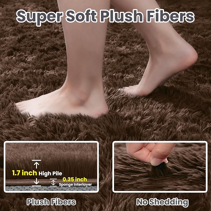5x8 Area Rugs for Living Room: Soft Fluffy Shag Brown Rugs for Bedroom, Non Slip Large Fuzzy Plush Rug Indoor Floor Carpet for Nursery Kids Boys Girls Room, Dorms, Playroom, Modern Home Decor