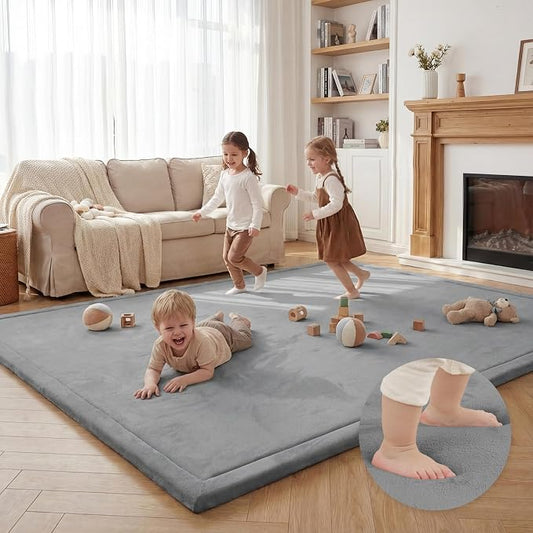 Extra Large 79"x158" Baby Activity Play Mat for Floor, 1.3" Thick Elasti Foam for Tummy Time & Crawling, Non-Slip Nursery Rug for Infants, Toddlers & Kids, Tatami Style Mat for Yoga, Living Room, Classroom & Playroom (Dark Gray)
