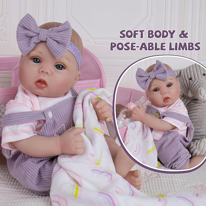 Milidool Lifelike Reborn Baby Dolls Girl-18 inch Realistic Newborn Baby Dolls, Soft Cloth Weighted Body with Feeding Toy, Gift for Kids Ages 3+