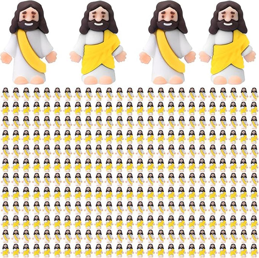 Bememo 300 Pcs Little Jesus Figures Bulk Original Design Mini Pocket Jesus Toys Rubber Figurine to Hide and Seek Religious Party Favors Sunday School Craft Baptism Gifts(Yellow)