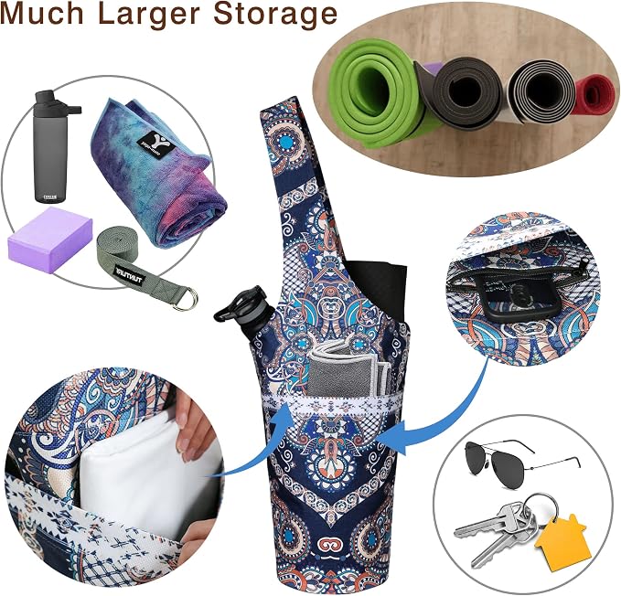 Yoga Mat Bag - Long Tote with Pockets - Holds More Yoga Accessories - Yoga Bag Fit Most Size Mats - Yoga Mat Carrier
