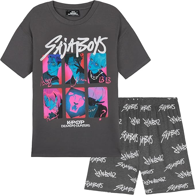 KPop Demon Hunters Officially Licensed 2-Pc Pajamas Set Girls, 5–14 Yrs, Soft PJs Lounge Set T Shirt Shorts, Gifts for Girls