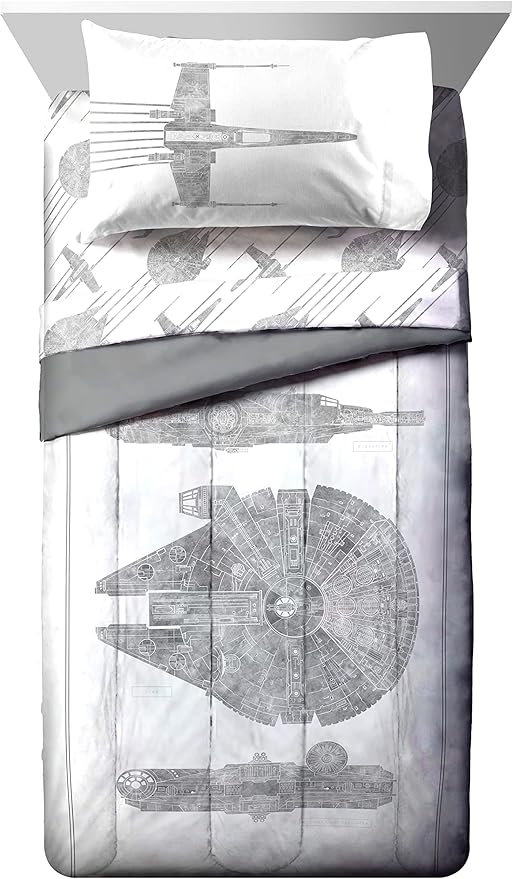 Jay Franco Star Wars Falcon Schematics 5 Piece Twin Size Bed Set - Includes Comforter & Sheet Set - Super Soft Kids Bedding Fade Resistant Microfiber