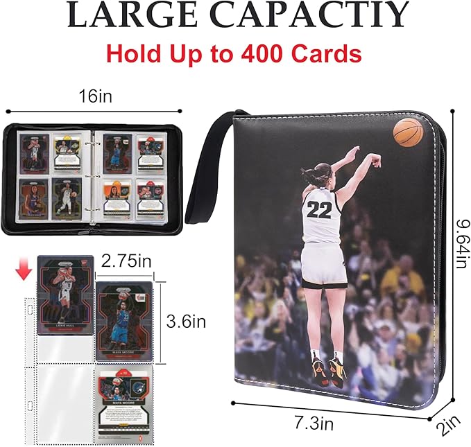 Basketball Trading Card Binder,4 Pocket with 50 Sleeves up to 400 Cards Basketball Binder,Portable Waterproof Storage Book with Sleeves for Basketball Cards Collection