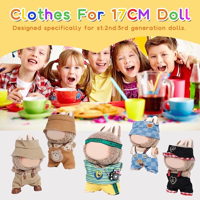 17cm Doll Clothes -5 Different Sets of Clothes and Hats, 6.7 Inches Cute Doll Accessories