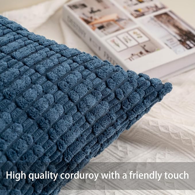 Aegero Pack of 2 Corduroy Decorative Throw Pillow Covers 12x24 Inch, Teal | Fall Soft Striped Pillow Covers Modern Farmhouse Home Decor Christmas Throw Pillow Covers for Sofa Living Room Couch Bed