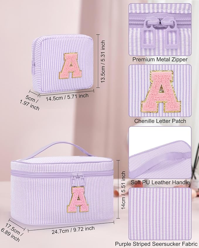 MONSTINA Initial Makeup Bag for Graduation Gifts for Girls Teen Girls|Personalized Graduation Gifts for Her|Monogram Initial Purple Makeup Bag for Women Trendy Stuff Graduation Party Favor,Purple I