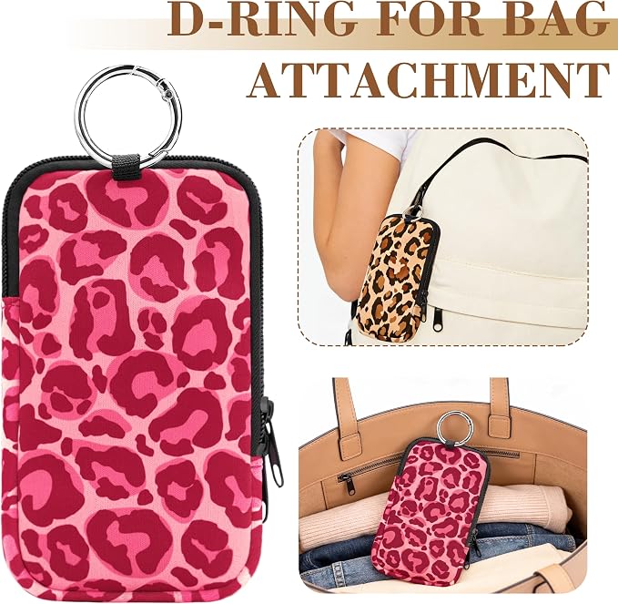 2 Pack Portable Tampon Holder Zippered Pouch with Snap Hook, Waterproof Travel-Friendly Discreet Period Bag, Feminine Products Organizer for Women Purse (Leopard)