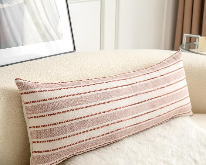 Cethom Decorative Boho Lumbar Pillow Covers, Modern Farmhouse Couch Pillowcase, 14 x 36 Long Accent Body Throw Pillow Covers, Sofa Bed Living Room Decor Cushion Case, Rust and Beige, Pack of 1