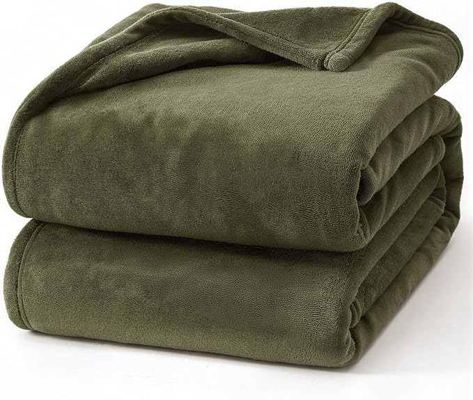 Hansleep King Moss Green Fleece Blanket, Soft Flannel Bed Blanket | Fuzzy Cozy Blanket 90x108 Inches, Multi-use for Bed, Sofa, Couch, Travel, Camping, All Season Warm Lightweight Cover